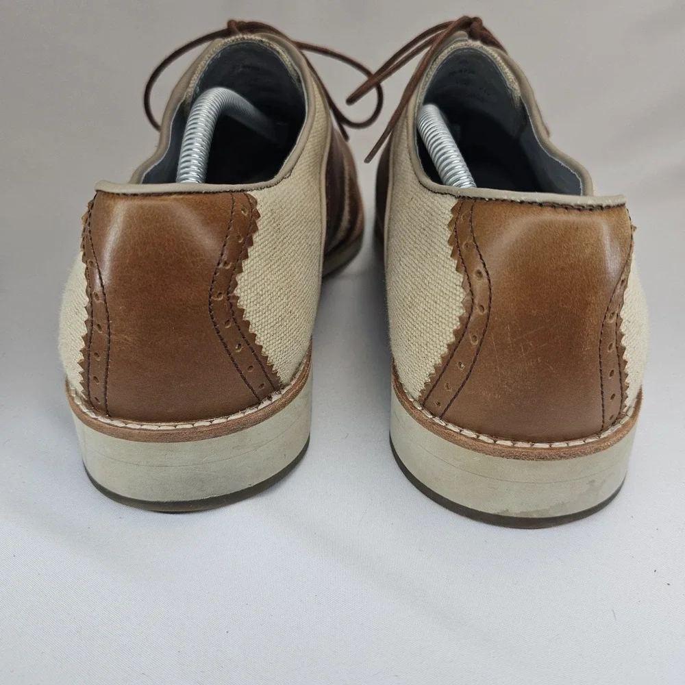 Johnston & Murphy Brown Leather Canvas Wingtip Oxford Shoes Men's 13M Sheepskin